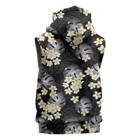 Black Tropical Hawaii Sleeveless Zip Hoodie Seamless Monstera Plumeria Hawaiian Pattern - Polynesian Pride