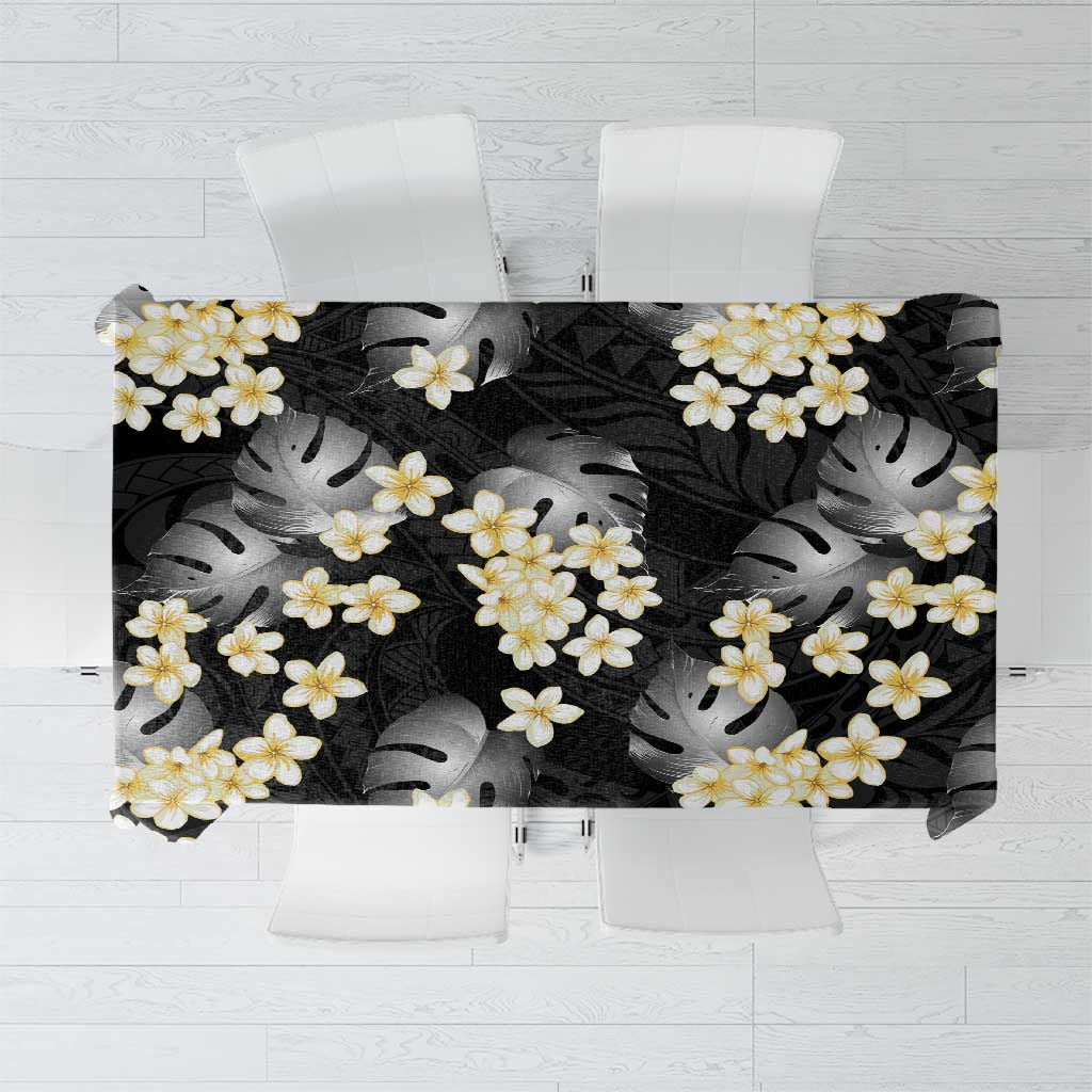 Black Tropical Hawaii Tablecloth Seamless Monstera Plumeria Hawaiian Pattern - Polynesian Pride