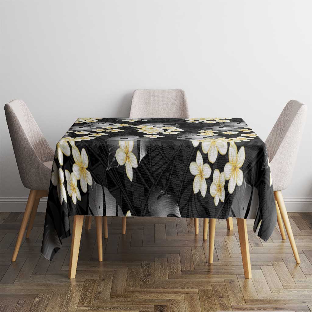 Black Tropical Hawaii Tablecloth Seamless Monstera Plumeria Hawaiian Pattern - Polynesian Pride