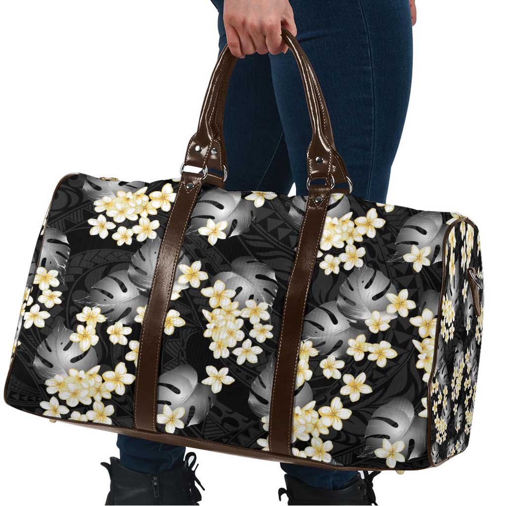 Black Tropical Hawaii Travel Bag Seamless Monstera Plumeria Hawaiian Pattern - Polynesian Pride
