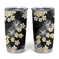 Black Tropical Hawaii Tumbler Cup Seamless Monstera Plumeria Hawaiian Pattern - Polynesian Pride