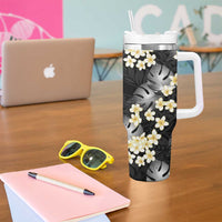 Black Tropical Hawaii Tumbler With Handle Seamless Monstera Plumeria Hawaiian Pattern - Polynesian Pride