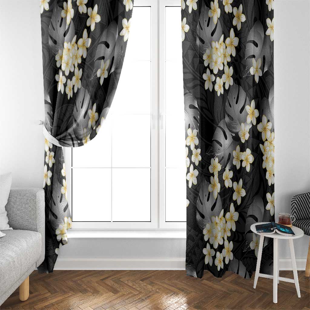 Black Tropical Hawaii Window Curtain Seamless Monstera Plumeria Hawaiian Pattern - Polynesian Pride