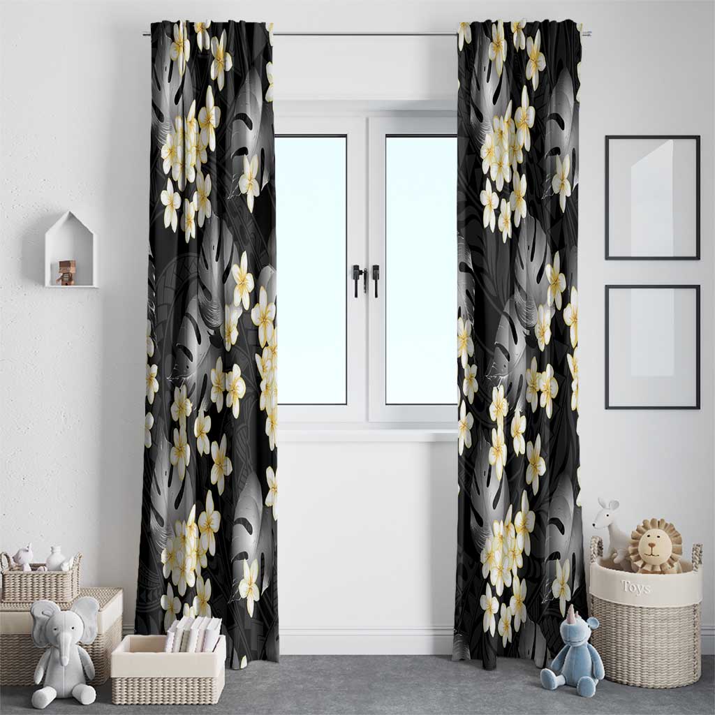 Black Tropical Hawaii Window Curtain Seamless Monstera Plumeria Hawaiian Pattern - Polynesian Pride