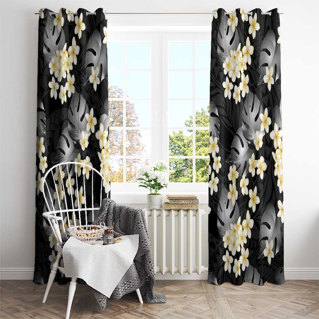 Black Tropical Hawaii Window Curtain Seamless Monstera Plumeria Hawaiian Pattern - Polynesian Pride