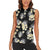 Black Tropical Hawaii Women Sleeveless Polo Shirt Seamless Monstera Plumeria Hawaiian Pattern - Polynesian Pride