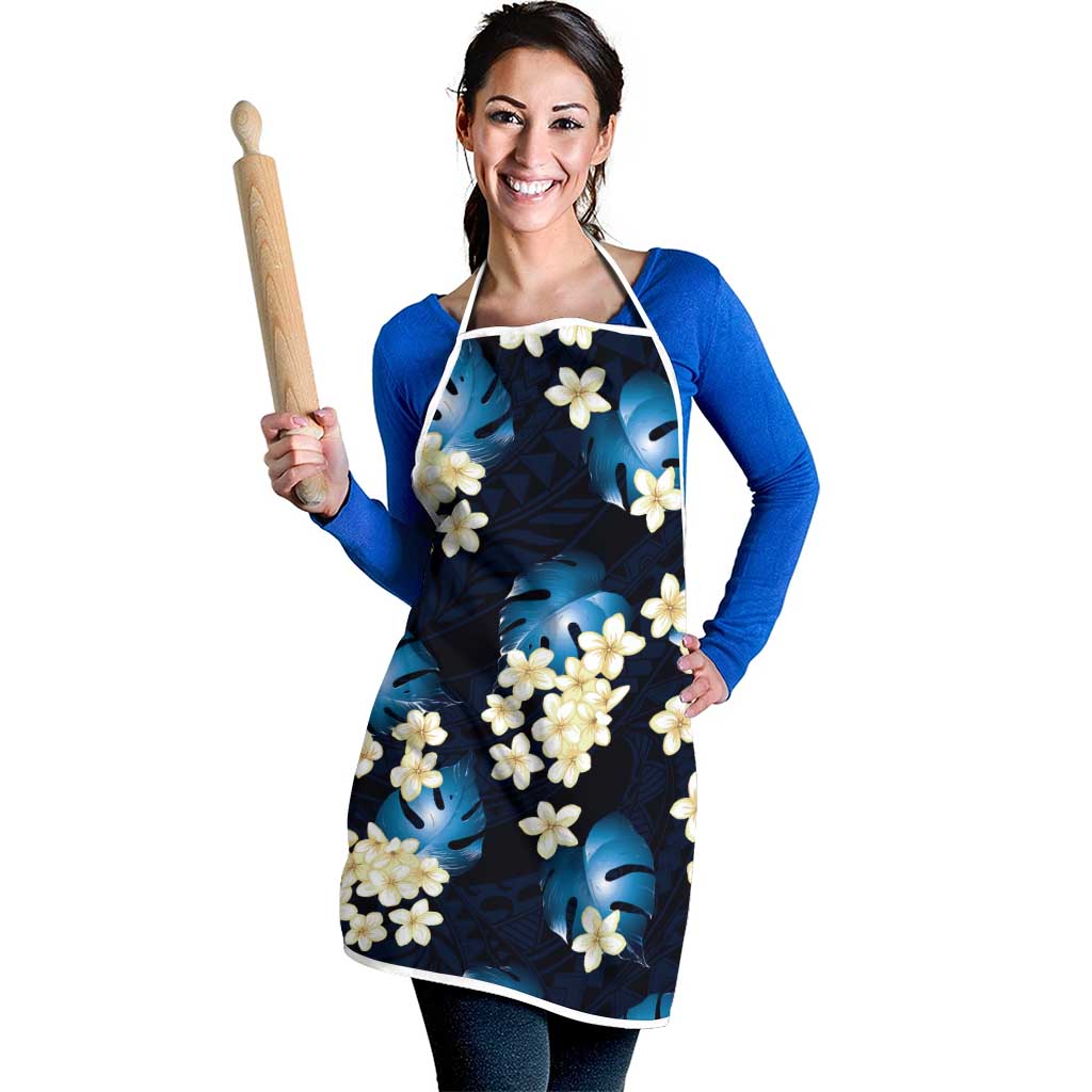 monstera costume Blue Tropical Hawaii Apron Seamless Monstera Plumeria Hawaiian Pattern