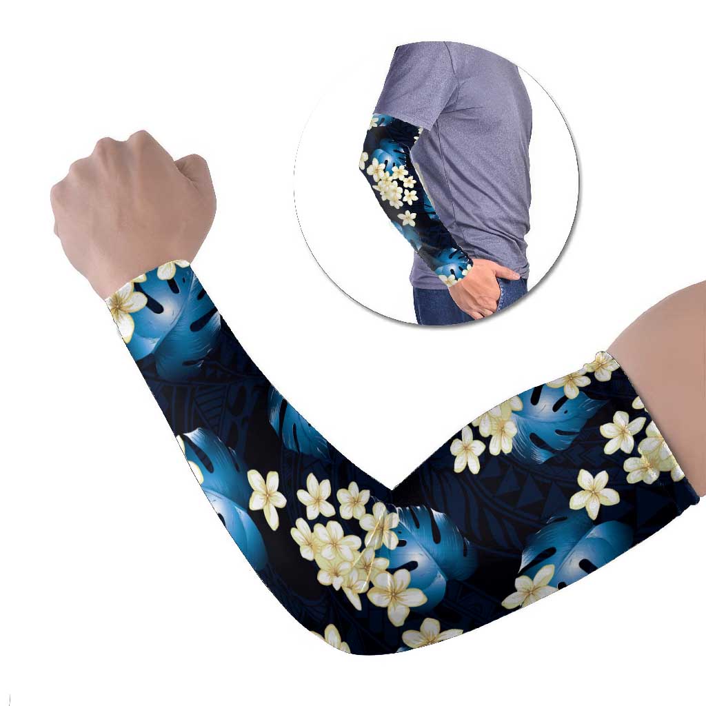 Blue Tropical Hawaii Arm Sleeves Seamless Monstera Plumeria Hawaiian Pattern - Polynesian Pride