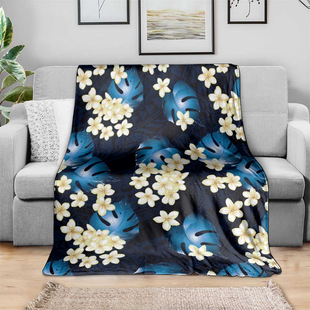 Blue Tropical Hawaii Blanket Seamless Monstera Plumeria Hawaiian Pattern - Polynesian Pride
