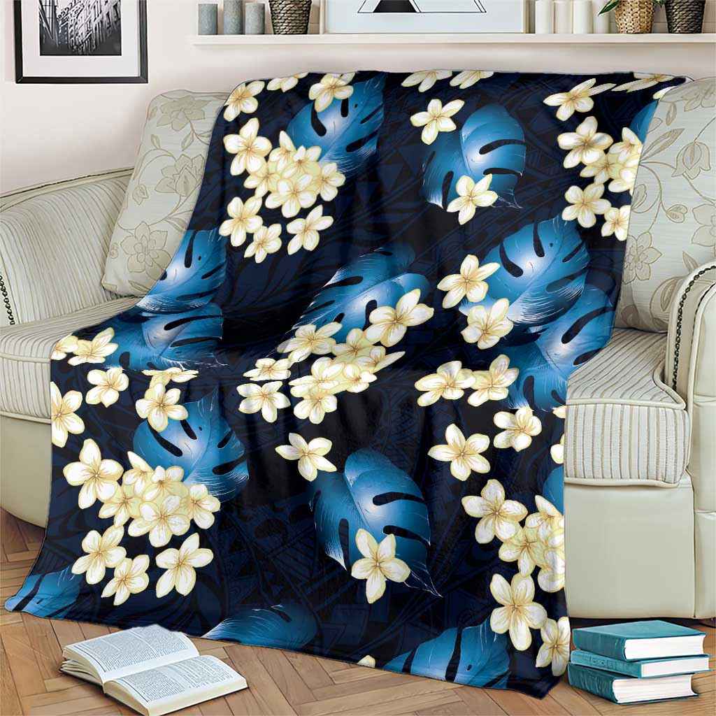 Blue Tropical Hawaii Blanket Seamless Monstera Plumeria Hawaiian Pattern - Polynesian Pride