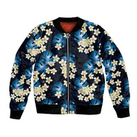 Blue Tropical Hawaii Bomber Jacket Seamless Monstera Plumeria Hawaiian Pattern - Polynesian Pride