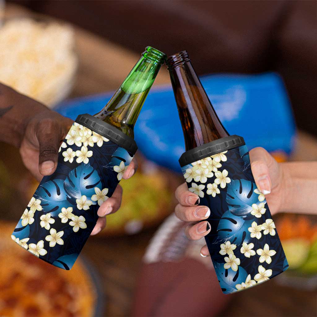 Blue Tropical Hawaii 4 in 1 Can Cooler Tumbler Seamless Monstera Plumeria Hawaiian Pattern - Polynesian Pride