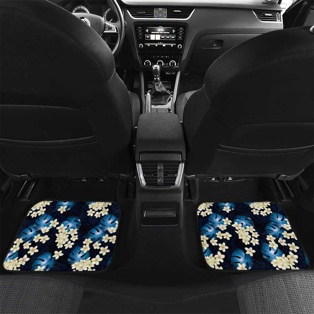 Blue Tropical Hawaii Car Mats Seamless Monstera Plumeria Hawaiian Pattern - Polynesian Pride