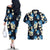 Blue Tropical Hawaii Couples Matching Off The Shoulder Long Sleeve Dress and Hawaiian Shirt Seamless Monstera Plumeria Hawaiian Pattern - Polynesian Pride