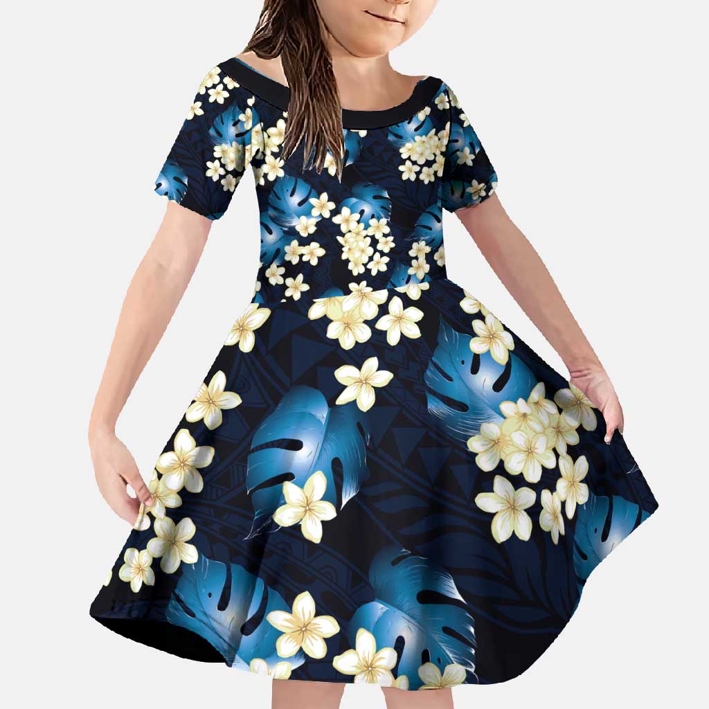 Blue Tropical Hawaii Family Matching Mermaid Dress and Hawaiian Shirt Seamless Monstera Plumeria Hawaiian Pattern - Polynesian Pride