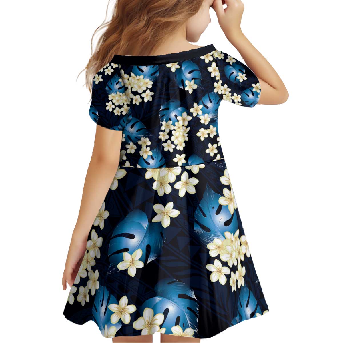 Blue Tropical Hawaii Family Matching Off The Shoulder Long Sleeve Dress and Hawaiian Shirt Seamless Monstera Plumeria Hawaiian Pattern - Polynesian Pride