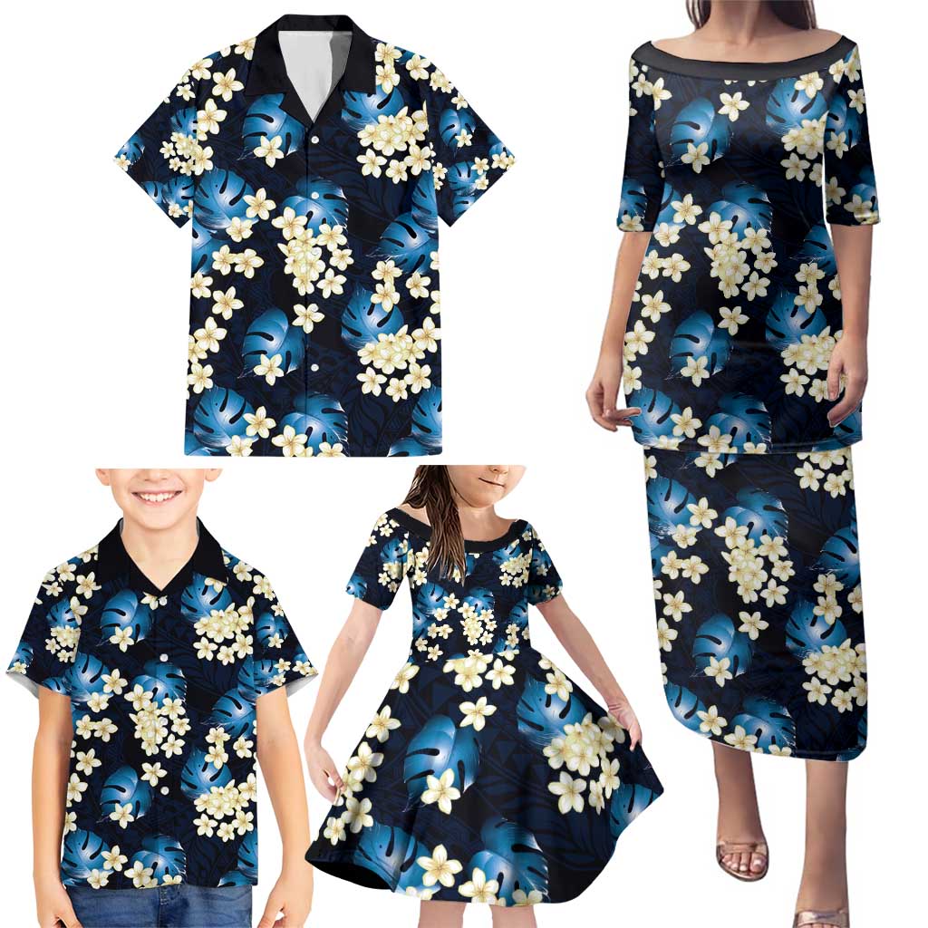 Blue Tropical Hawaii Family Matching Puletasi and Hawaiian Shirt Seamless Monstera Plumeria Hawaiian Pattern - Polynesian Pride