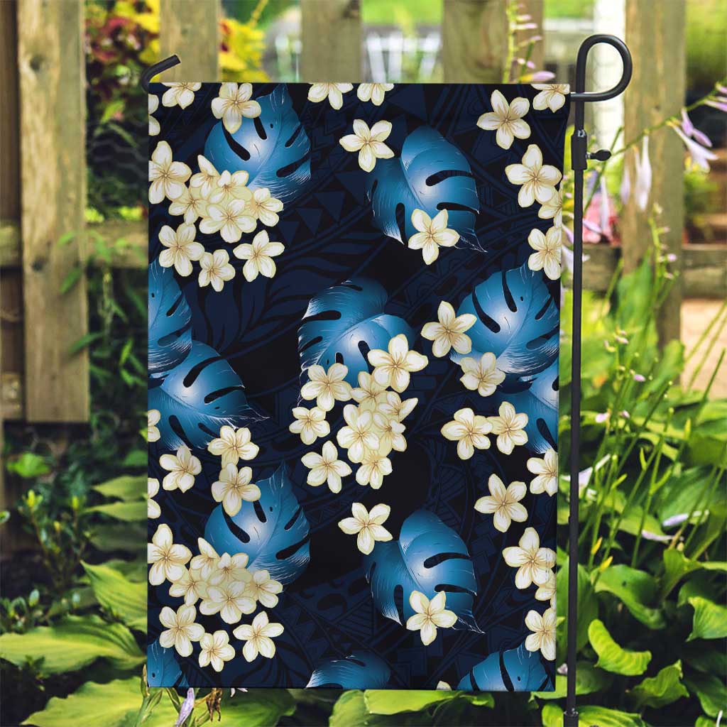 Blue Tropical Hawaii Garden Flag Seamless Monstera Plumeria Hawaiian Pattern - Polynesian Pride