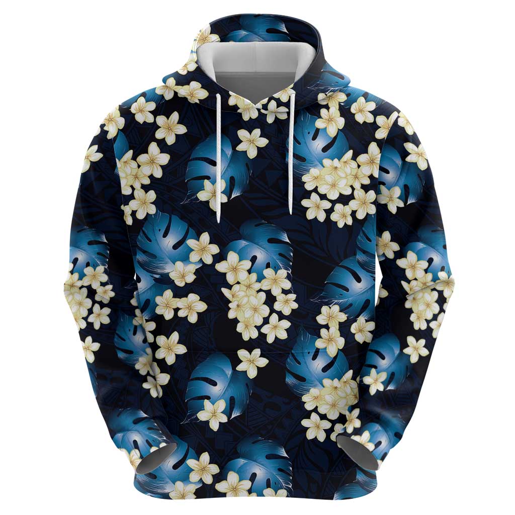 Blue Tropical Hawaii Hoodie Seamless Monstera Plumeria Hawaiian Pattern - Polynesian Pride