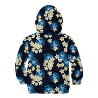 Blue Tropical Hawaii Kid Hoodie Seamless Monstera Plumeria Hawaiian Pattern - Polynesian Pride