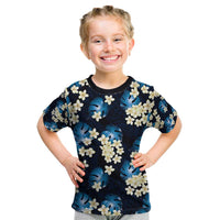 Blue Tropical Hawaii Kid T Shirt Seamless Monstera Plumeria Hawaiian Pattern - Polynesian Pride