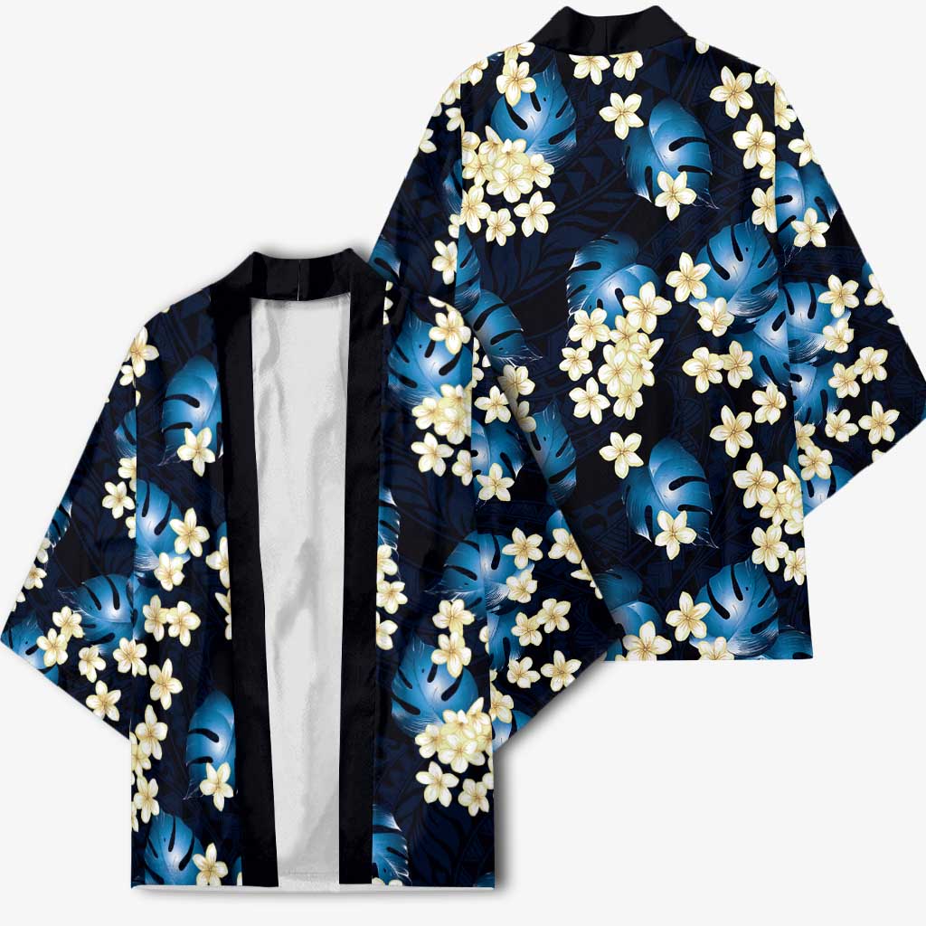 Blue Tropical Hawaii Kimono Seamless Monstera Plumeria Hawaiian Pattern - Polynesian Pride