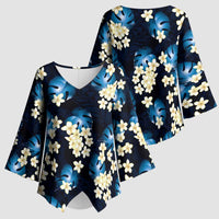 Blue Tropical Hawaii Kimono Sleeve Blouse Seamless Monstera Plumeria Hawaiian Pattern - Polynesian Pride