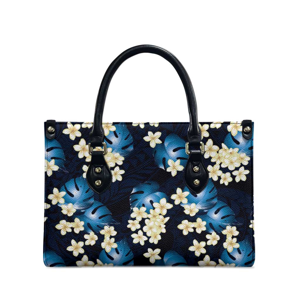 Blue Tropical Hawaii Leather Bag Seamless Monstera Plumeria Hawaiian Pattern - Polynesian Pride