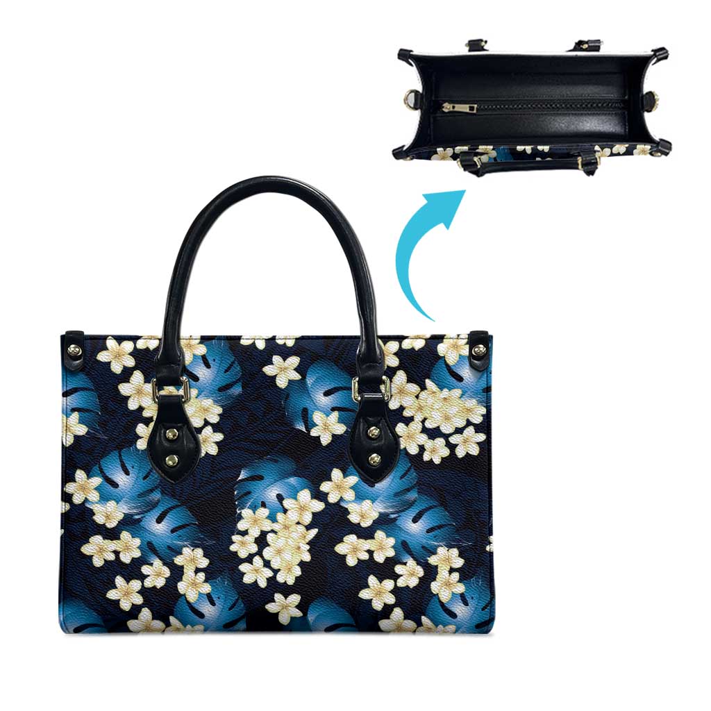 Blue Tropical Hawaii Leather Bag Seamless Monstera Plumeria Hawaiian Pattern - Polynesian Pride
