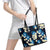 Blue Tropical Hawaii Leather Tote Bag Seamless Monstera Plumeria Hawaiian Pattern - Polynesian Pride