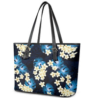 Blue Tropical Hawaii Leather Tote Bag Seamless Monstera Plumeria Hawaiian Pattern - Polynesian Pride