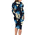 Blue Tropical Hawaii Long Sleeve Bodycon Dress Seamless Monstera Plumeria Hawaiian Pattern - Polynesian Pride