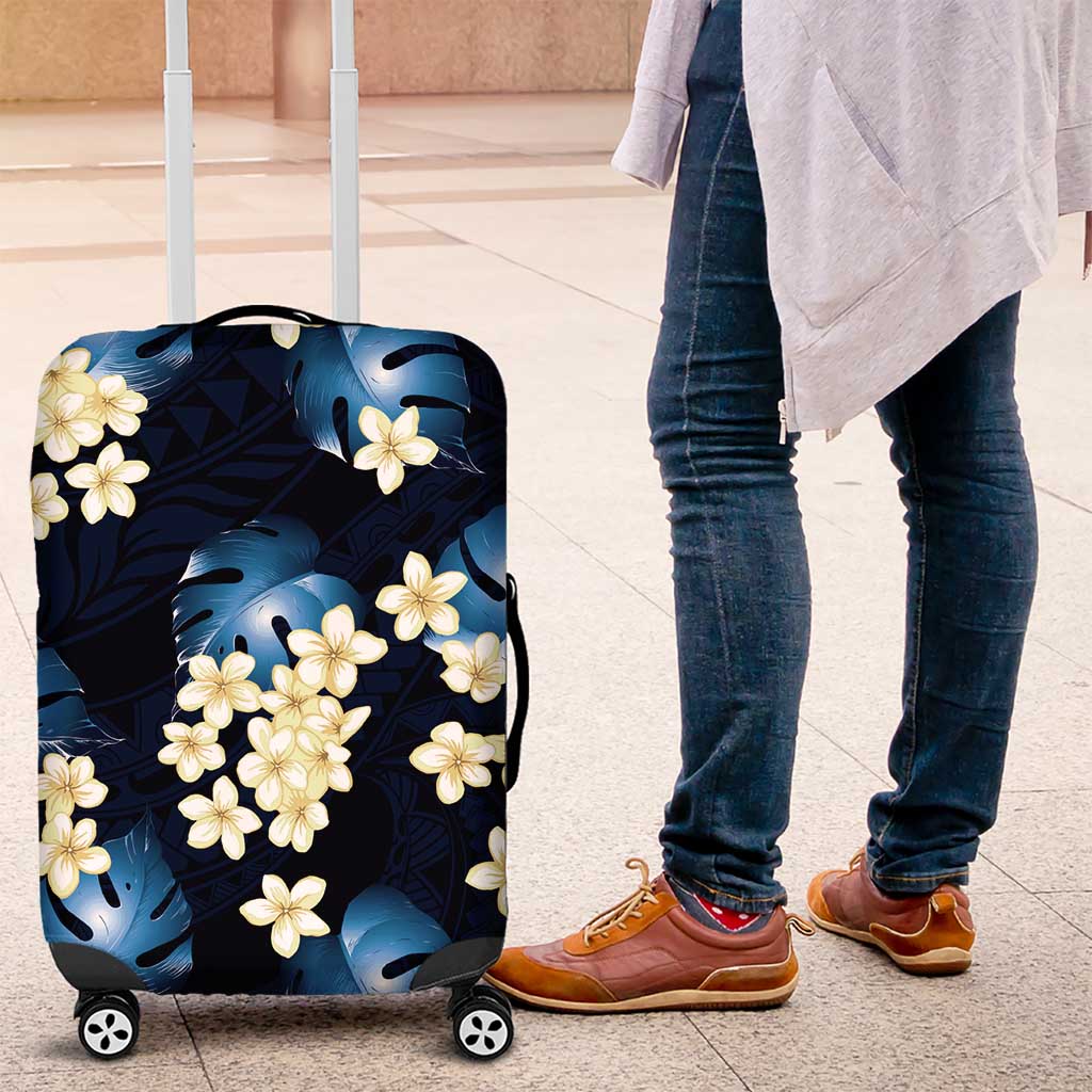 Blue Tropical Hawaii Luggage Cover Seamless Monstera Plumeria Hawaiian Pattern - Polynesian Pride