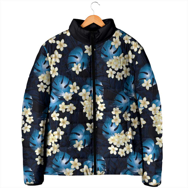 Blue Tropical Hawaii Padded Jacket Seamless Monstera Plumeria Hawaiian ...
