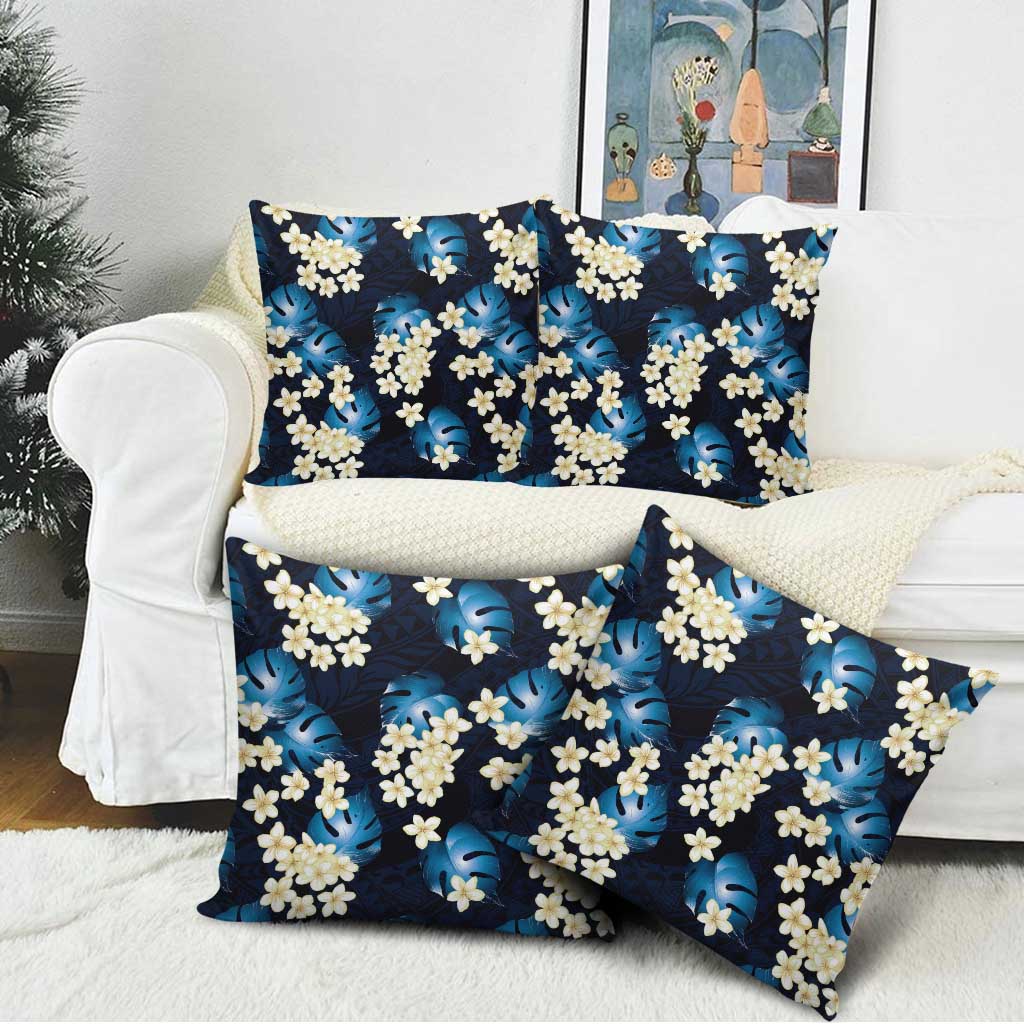 Blue Tropical Hawaii Pillow Cover Seamless Monstera Plumeria Hawaiian Pattern - Polynesian Pride