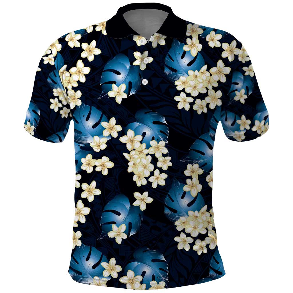 Blue Tropical Hawaii Polo Shirt Seamless Monstera Plumeria Hawaiian Pattern - Polynesian Pride