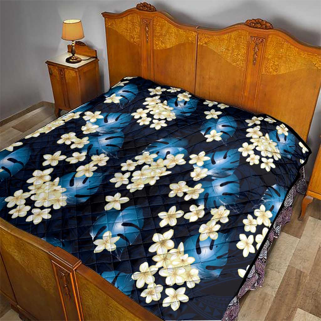 Blue Tropical Hawaii Quilt Seamless Monstera Plumeria Hawaiian Pattern - Polynesian Pride