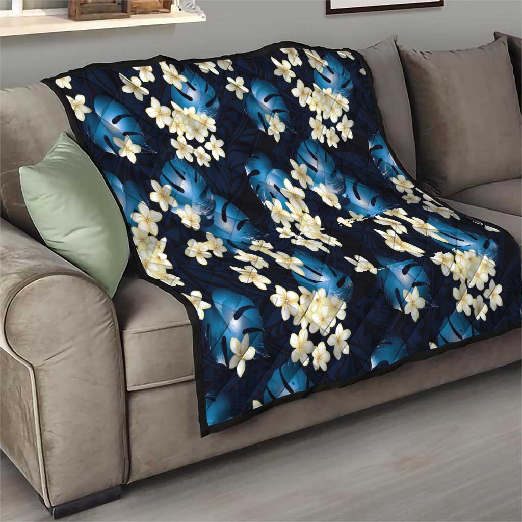 Blue Tropical Hawaii Quilt Seamless Monstera Plumeria Hawaiian Pattern - Polynesian Pride