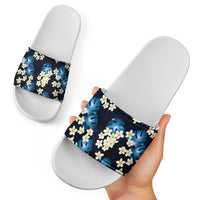 Blue Tropical Hawaii Slide Sandals Seamless Monstera Plumeria Hawaiian Pattern - Polynesian Pride