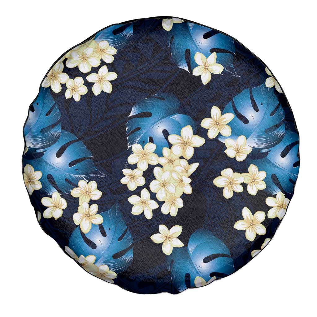 Blue Tropical Hawaii Spare Tire Cover Seamless Monstera Plumeria Hawaiian Pattern - Polynesian Pride