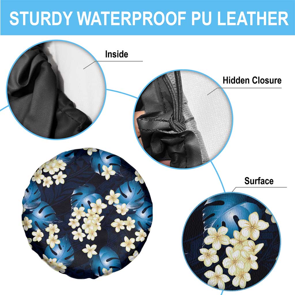 Blue Tropical Hawaii Spare Tire Cover Seamless Monstera Plumeria Hawaiian Pattern - Polynesian Pride