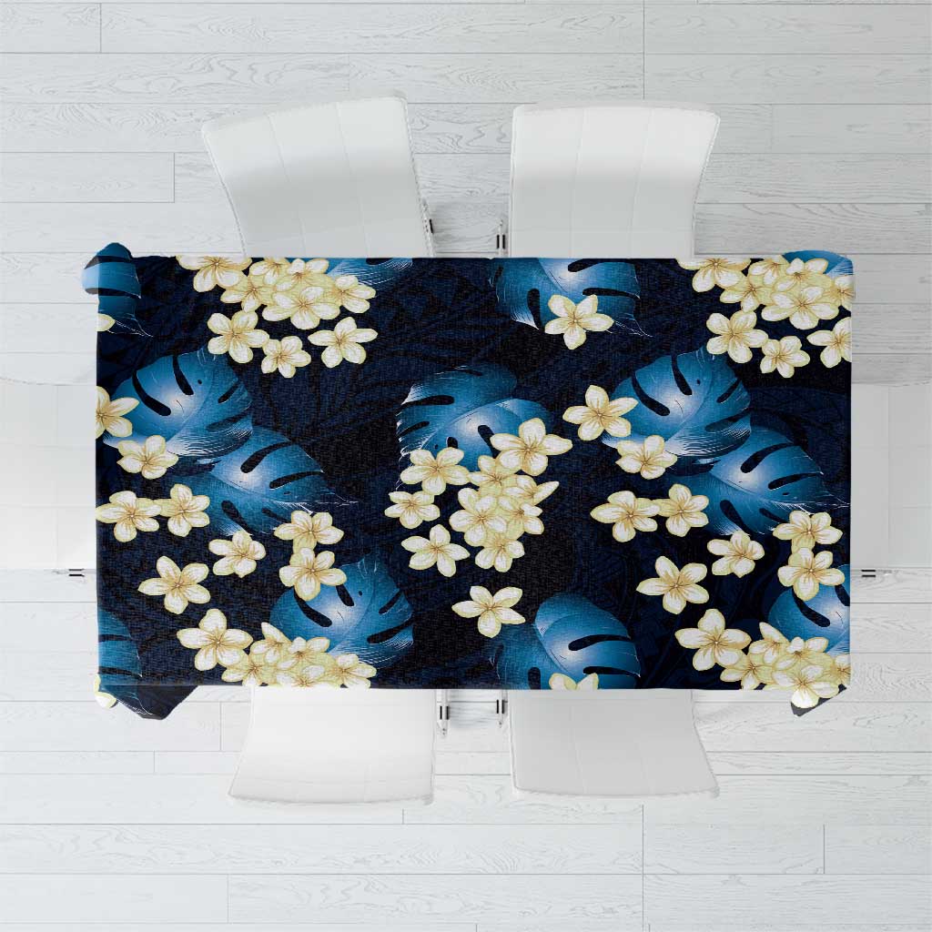 Blue Tropical Hawaii Tablecloth Seamless Monstera Plumeria Hawaiian Pattern - Polynesian Pride