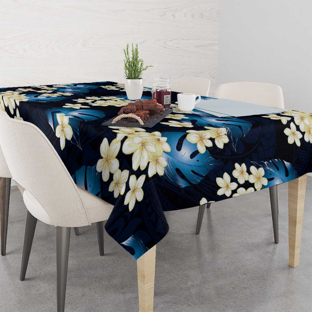 Blue Tropical Hawaii Tablecloth Seamless Monstera Plumeria Hawaiian Pattern - Polynesian Pride