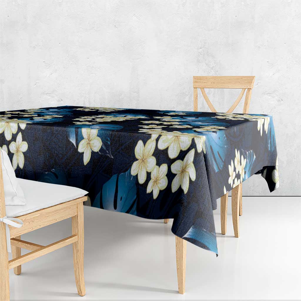 Blue Tropical Hawaii Tablecloth Seamless Monstera Plumeria Hawaiian Pattern - Polynesian Pride