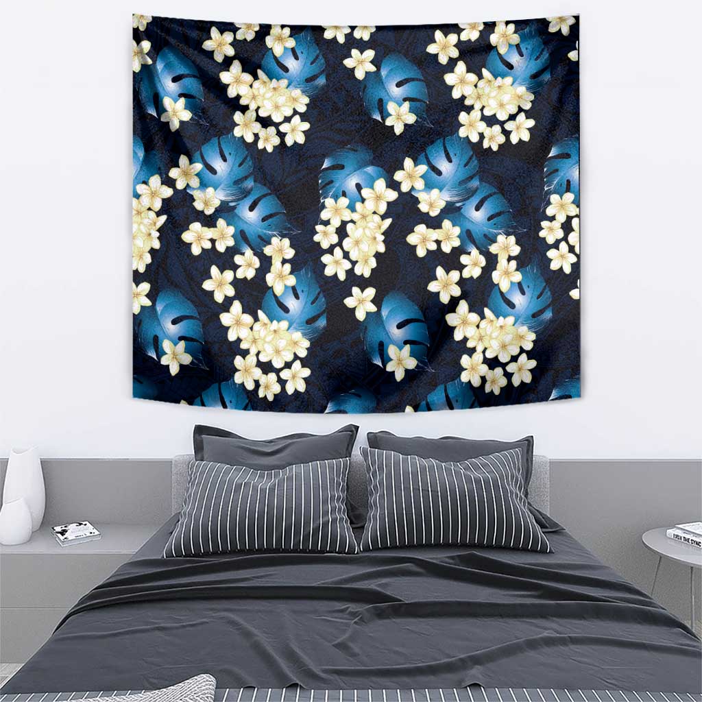 Blue Tropical Hawaii Tapestry Seamless Monstera Plumeria Hawaiian Pattern - Polynesian Pride