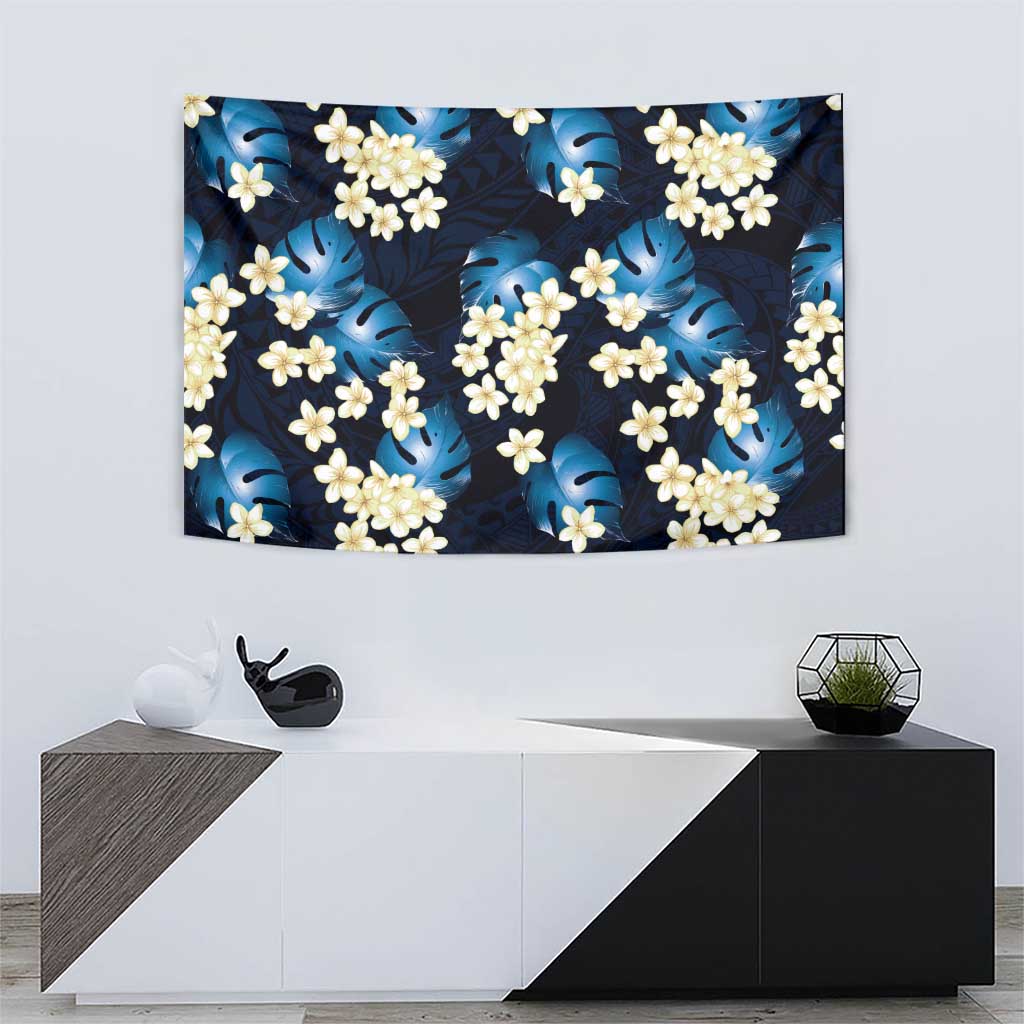Blue Tropical Hawaii Tapestry Seamless Monstera Plumeria Hawaiian Pattern - Polynesian Pride