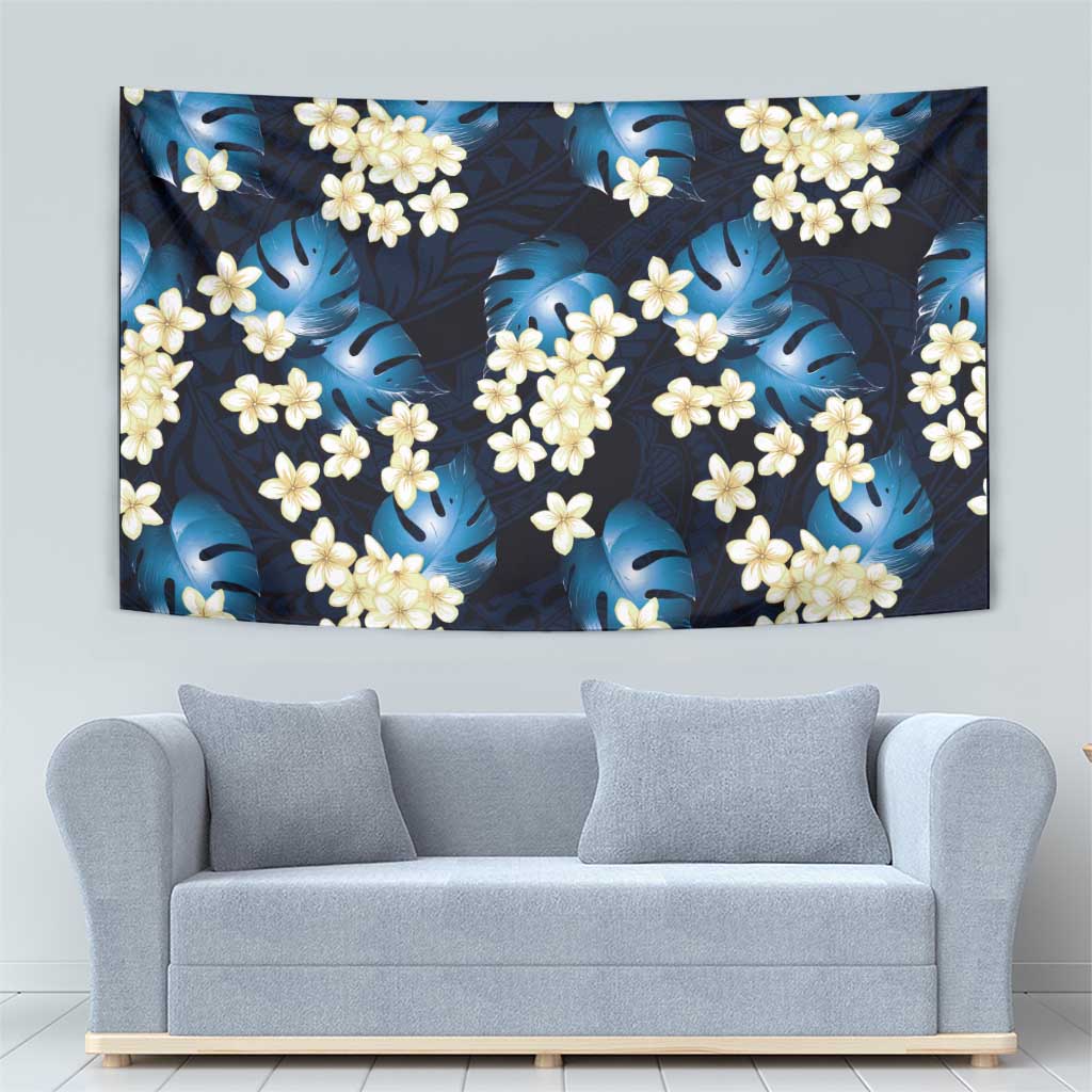 Blue Tropical Hawaii Tapestry Seamless Monstera Plumeria Hawaiian Pattern - Polynesian Pride
