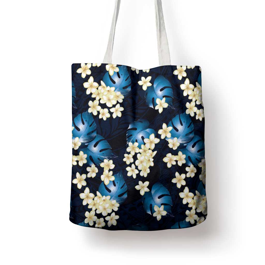Blue Tropical Hawaii Tote Bag Seamless Monstera Plumeria Hawaiian Pattern - Polynesian Pride
