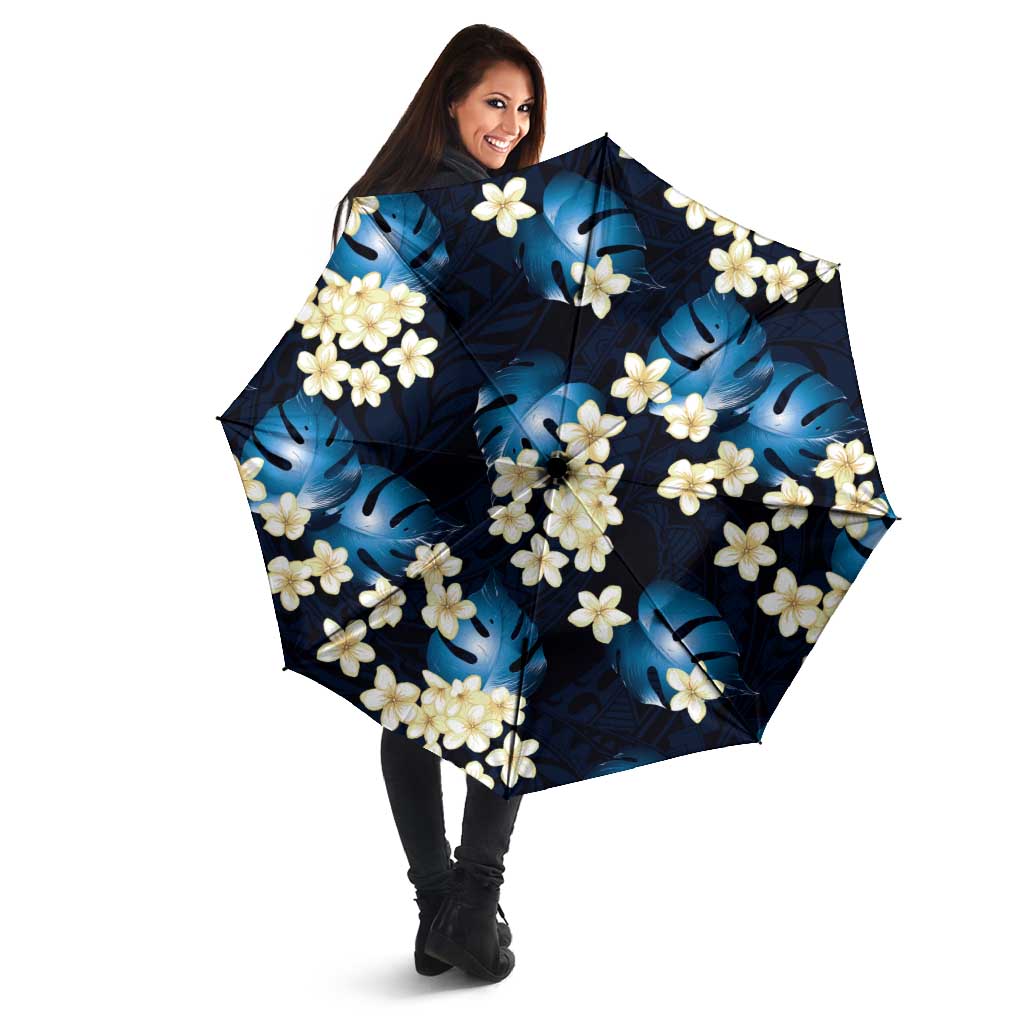 Blue Tropical Hawaii Umbrella Seamless Monstera Plumeria Hawaiian Pattern - Polynesian Pride