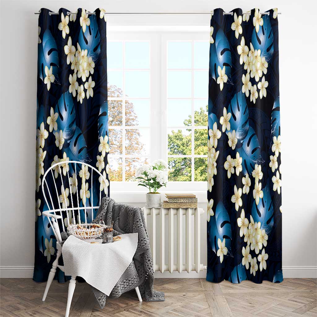 Blue Tropical Hawaii Window Curtain Seamless Monstera Plumeria Hawaiian Pattern - Polynesian Pride